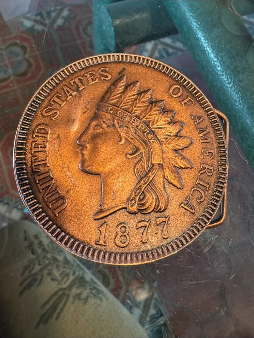 Vintage Indiana Metal Craft model AC2 1877 Indian Head Penny Belt Buckle USA